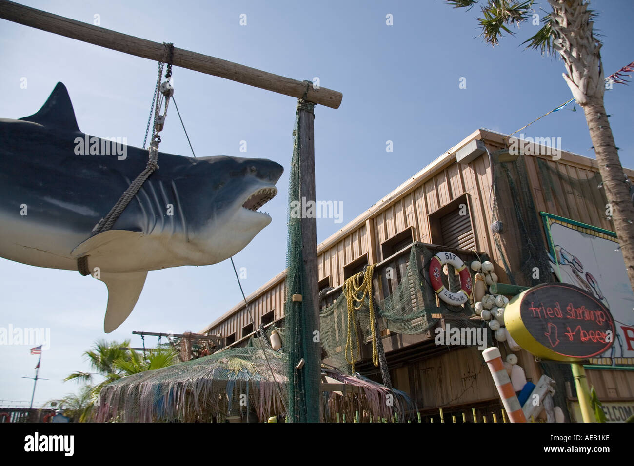 A buon mercato Bar Caffetteria Zona Port Aransas su north end di Mustang Island, Texas Gulf Coast Foto Stock