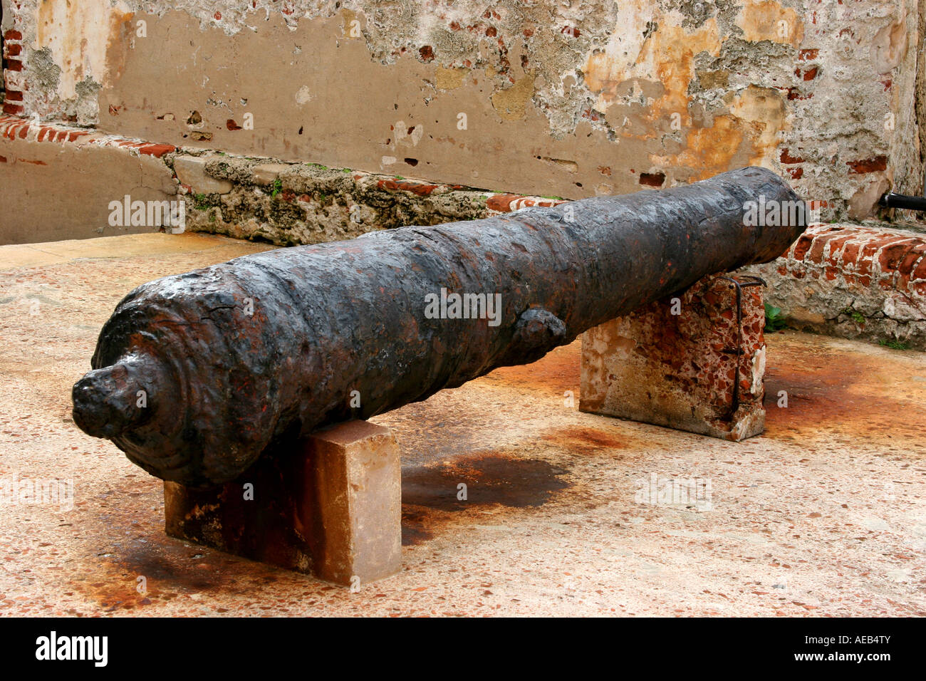 Il cannone trovato presso il sito di San Felipe del Morro fortezza di San Juan di Porto Rico, Old San Juan Foto Stock