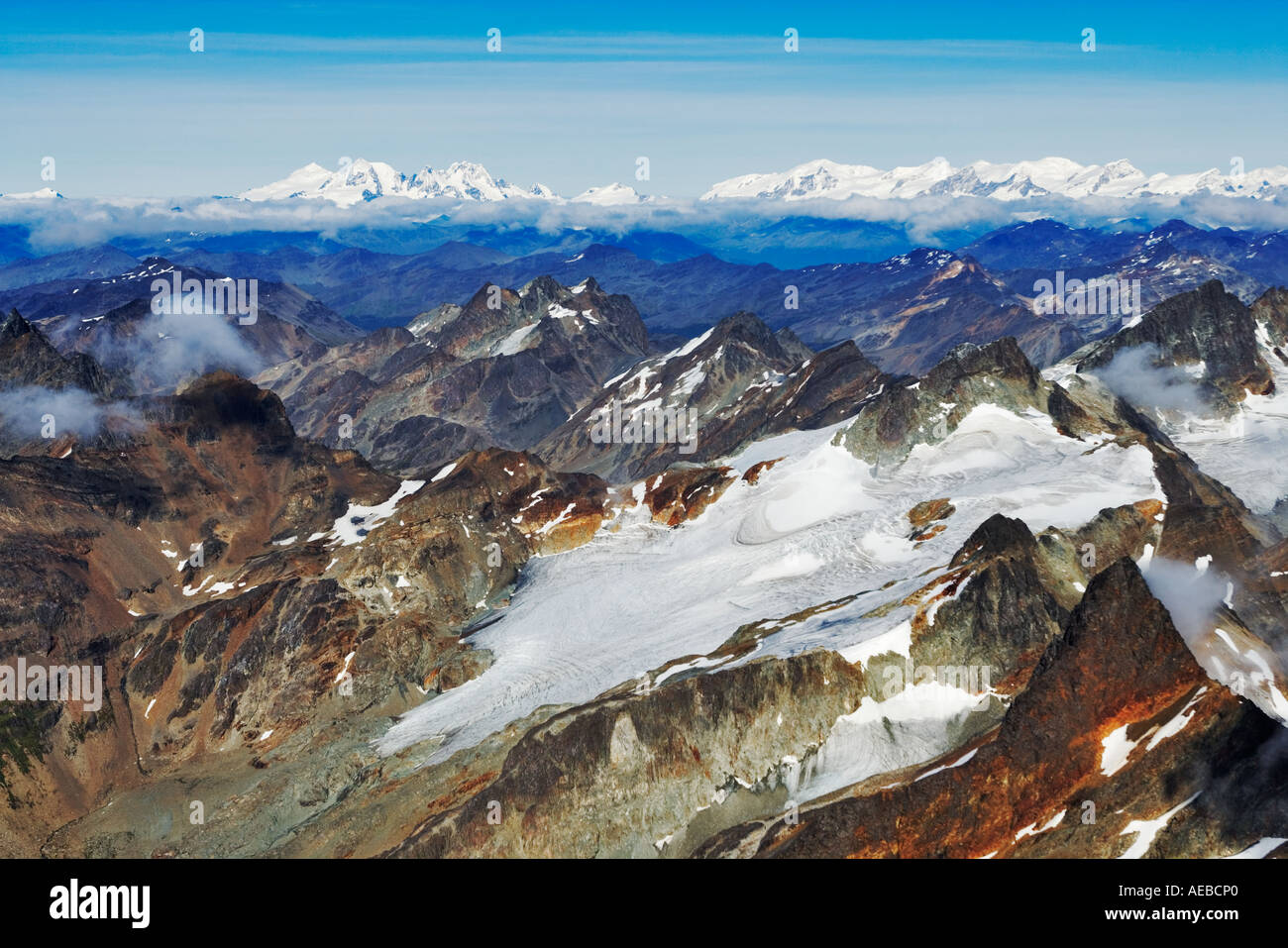 Vista aerea di Tierra del Fuego montagne delle Ande in Sud America Foto Stock