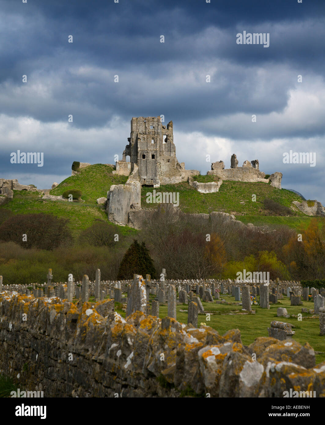 Corfe Castle rovina, Corfe Castle, Dorset, Inghilterra Foto Stock