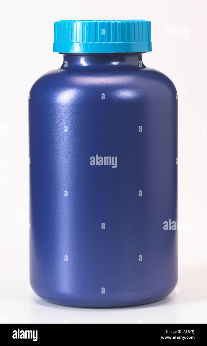 Blank pillola blu bottiglia con nessuna etichetta Foto Stock