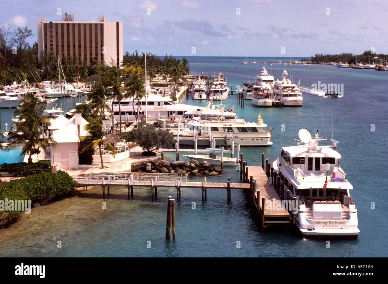 Bahama bahamas port harbour imbarcazione a vela latina tropicali dei Caraibi bellissima Foto Stock