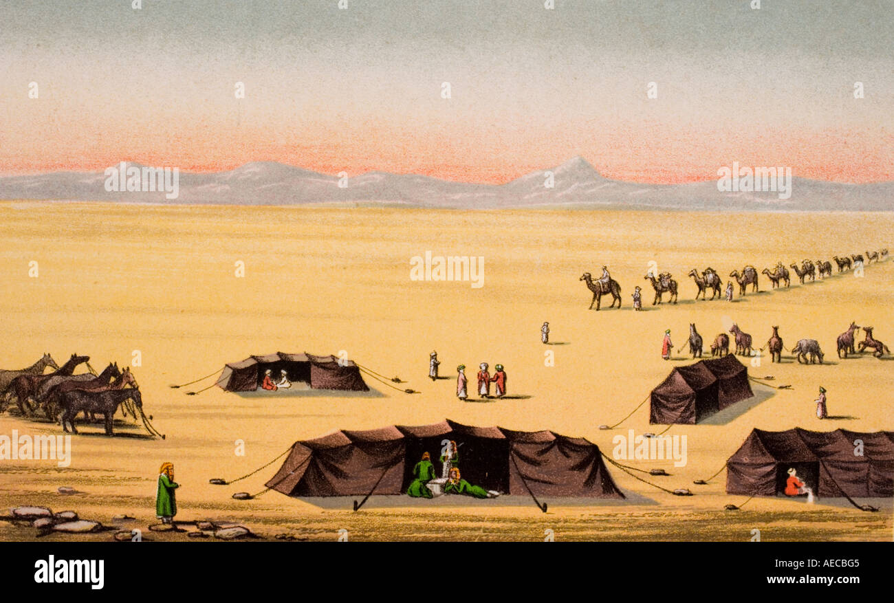 Il nostro Desert Camp, da un dipinto di Charles Tyrwhitt Drake. Campo usato da Richard Burton durante le sue spedizioni saudite. Foto Stock