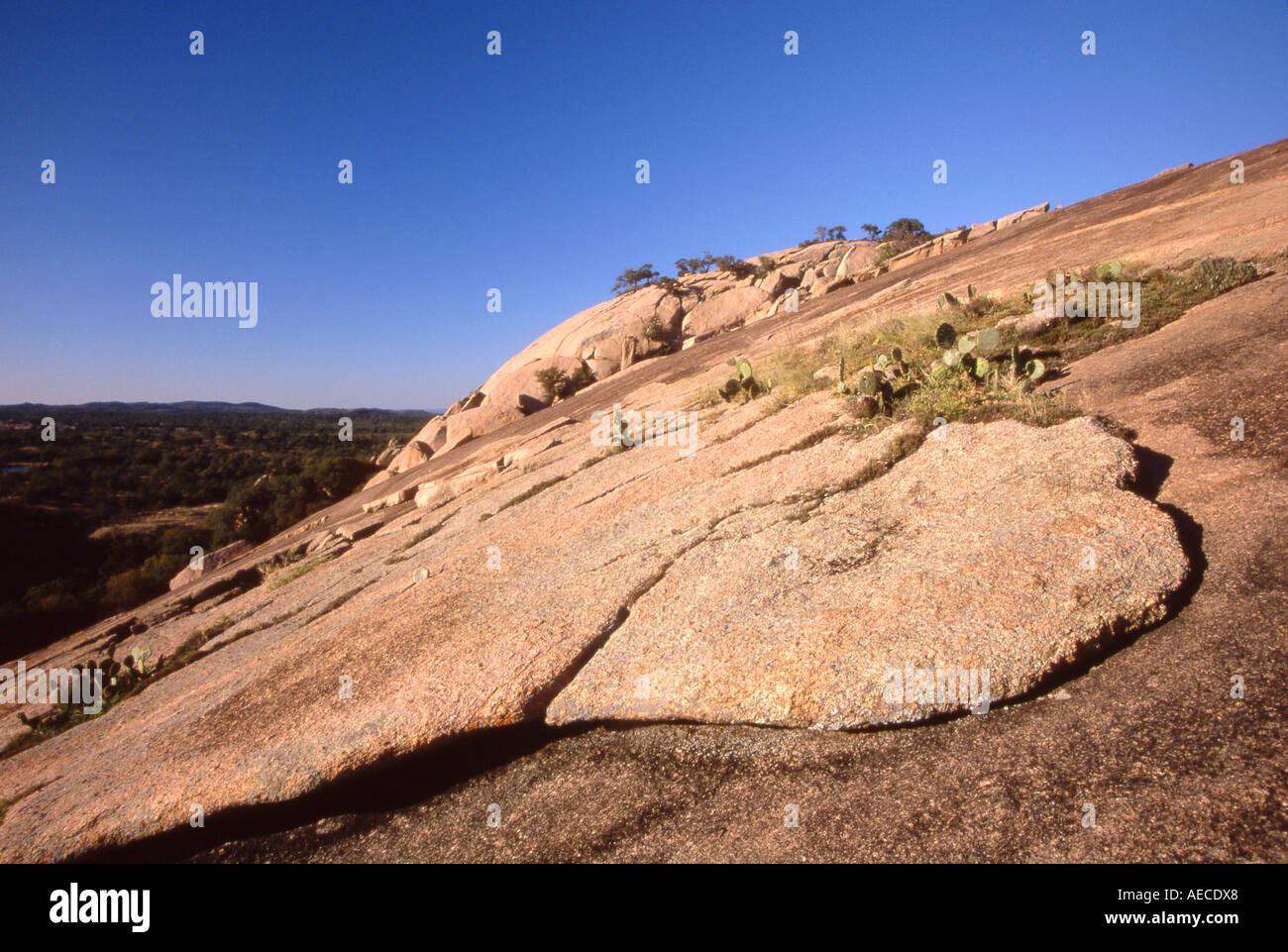 Sfogliate gli strati di granito a Cupola della Roccia incantata nel paese collinare nei pressi di Fredericksburg, Texas, Stati Uniti d'America Foto Stock