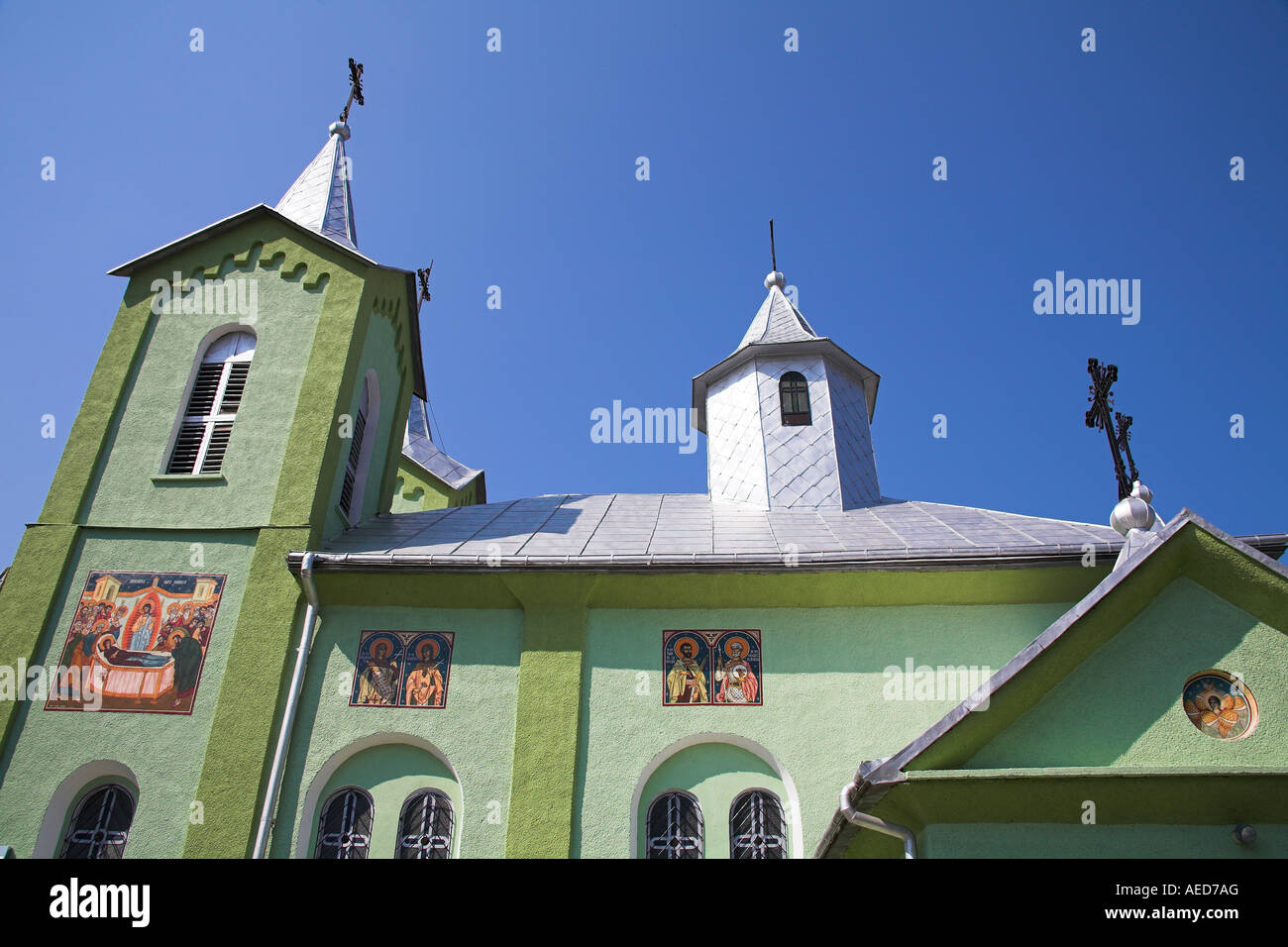 Chiesa di Constantin e Elena, Gura Humorului, Bucovina, Moldavia, Romania Foto Stock