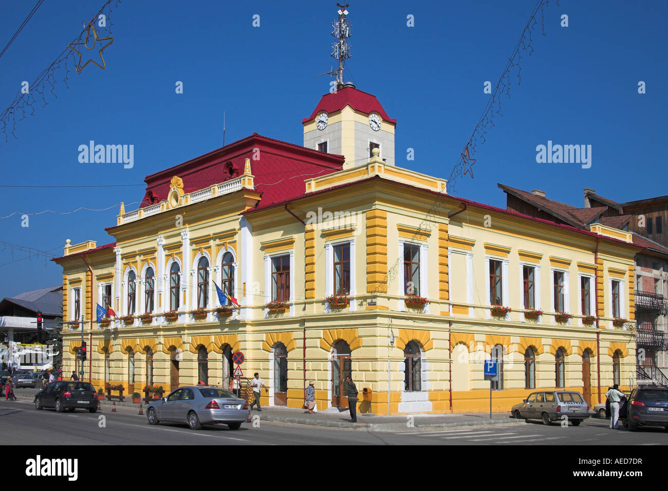 Town Hall, Gura Humorului, Bucovina, Moldavia, Romania Foto Stock
