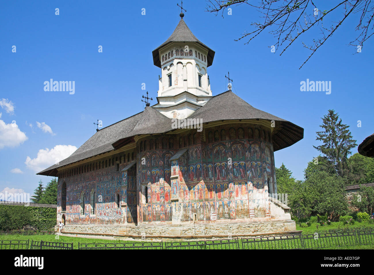 Chiesa dell'Annunciazione, Moldovita Monastero Moldovita, Bucovina, Moldavia, Romania Foto Stock