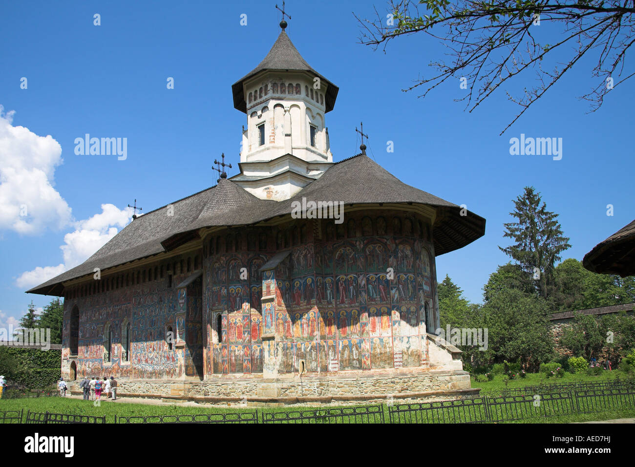Chiesa dell'Annunciazione, Moldovita Monastero Moldovita, Bucovina, Moldavia, Romania Foto Stock