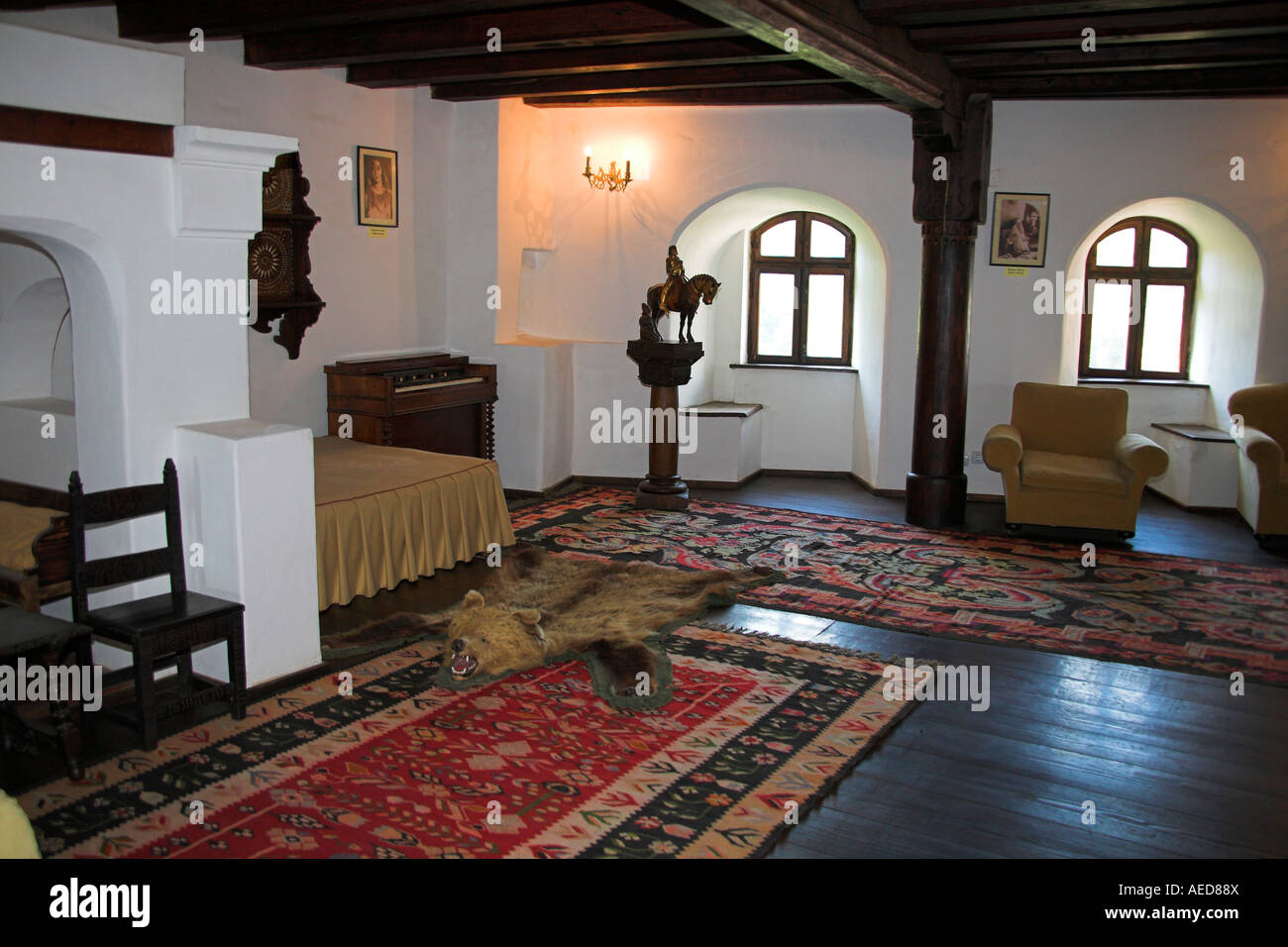 Sala musica, Castello di Bran, crusca, vicino a Brasov, Transilvania, Romania Foto Stock