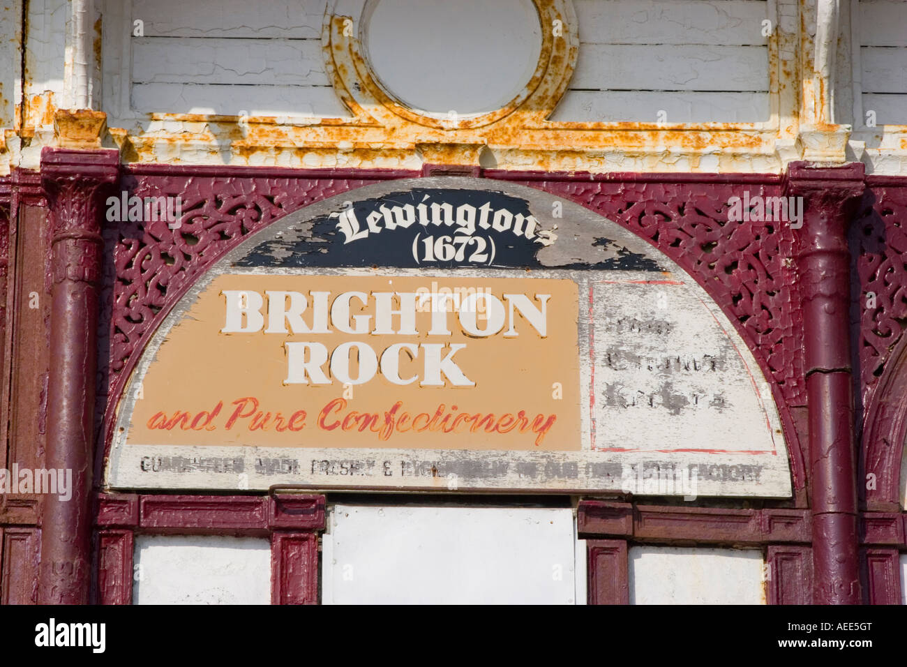 Pubblicità per Lewington Brighton pasticceria Rock Foto Stock