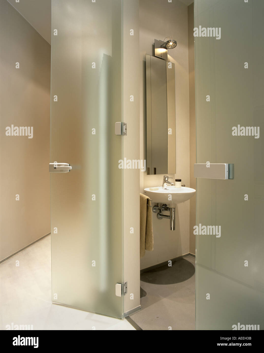 Dettaglio della porta per il bagno moderno Foto Stock