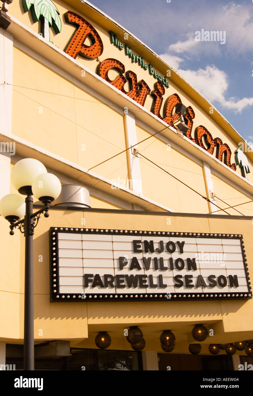 Myrtle Beach Pavilion addio stagione segno della Carolina del Sud e Stati Uniti d'America Foto Stock