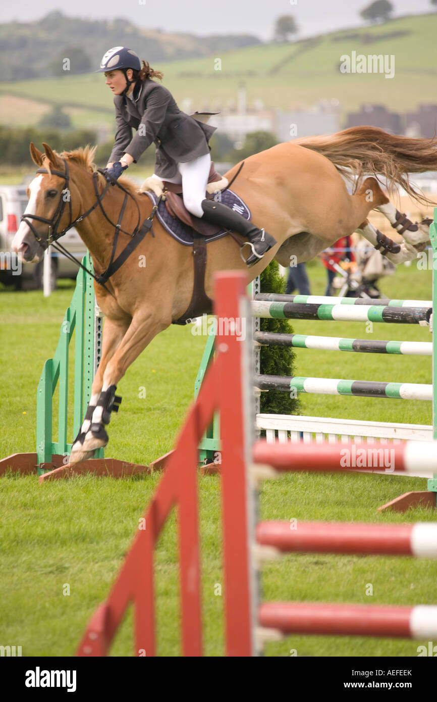 Lo sport equestre piloti horse show jumping concorso ippico su salti a Dumfries Agricultural Show Scotland Regno Unito Foto Stock