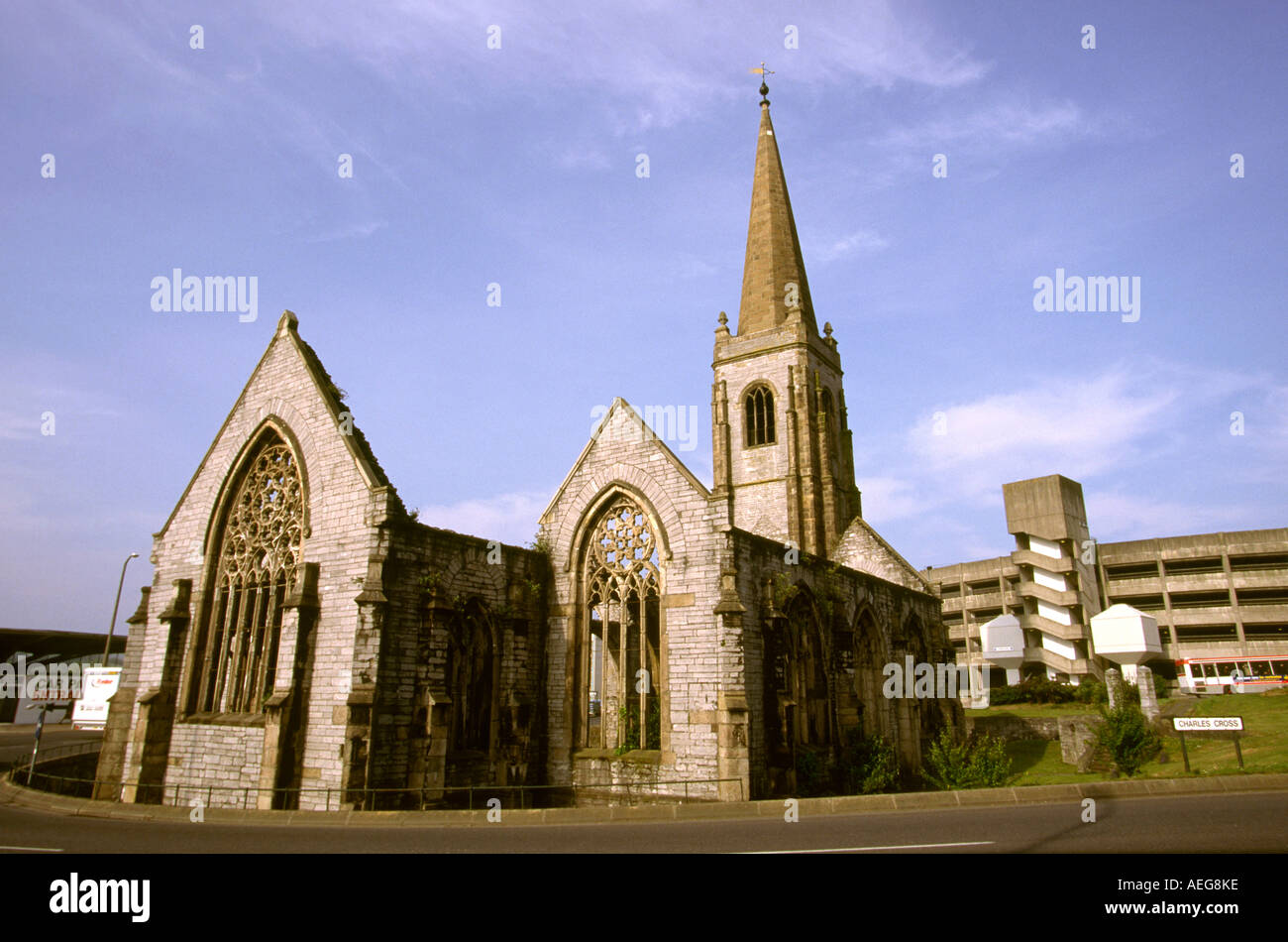 Regno Unito, Devon, Plymouth rimane di Carlo chiesa distrutta nel 1941 blitz Foto Stock