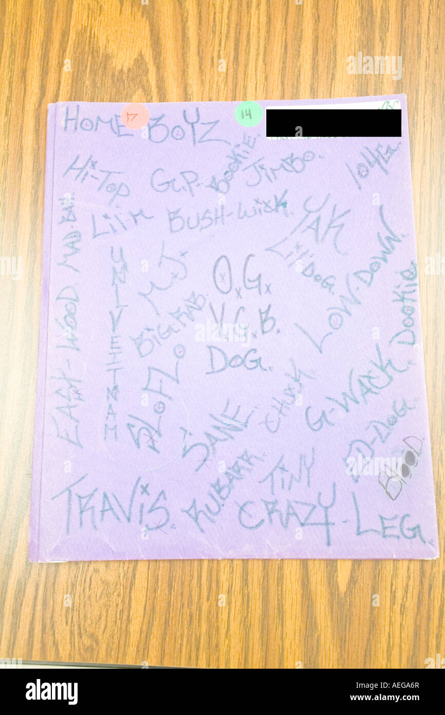 Rapporto di copertura con pista grafitti e pista i soprannomi. Confiscato dal detenuto alla prigione di massima sicurezza. Foto Stock