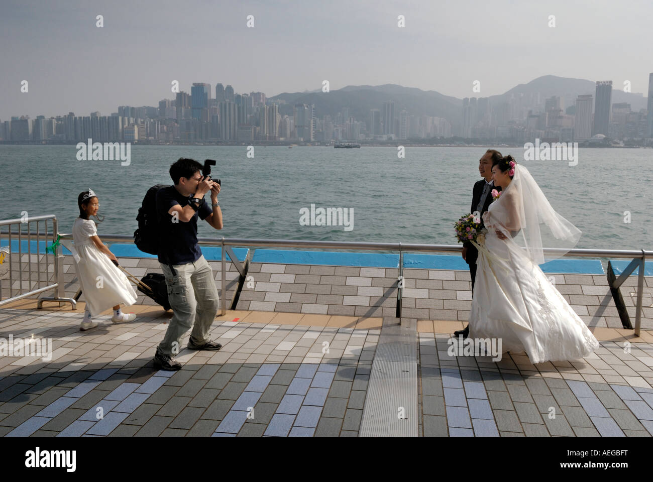 Fotografo Matrimonio al Viale delle Stelle a Kowloon Foto Stock