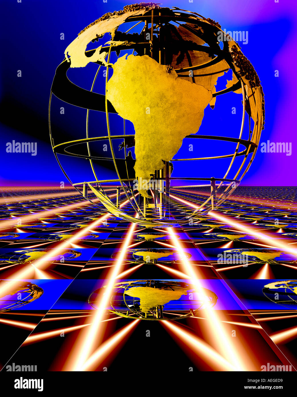 Ufficio modello globo striature chiare round internet www world wide web direzione liberty conectivity prospettiva ubiquità communic Foto Stock