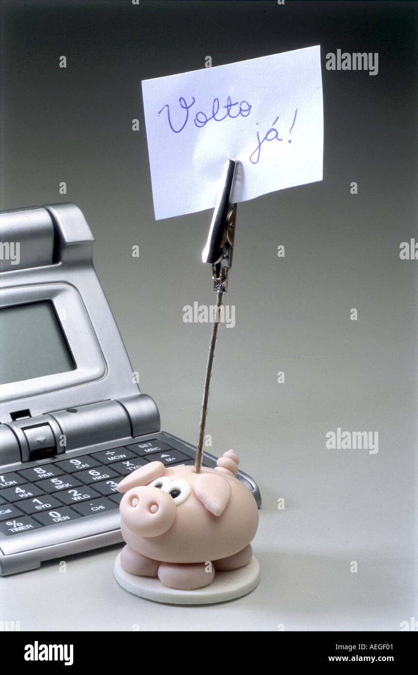 Office calculator pezzo accento pig piggy nota titolare di oggetti di Office varie texture di sfondo Foto Stock