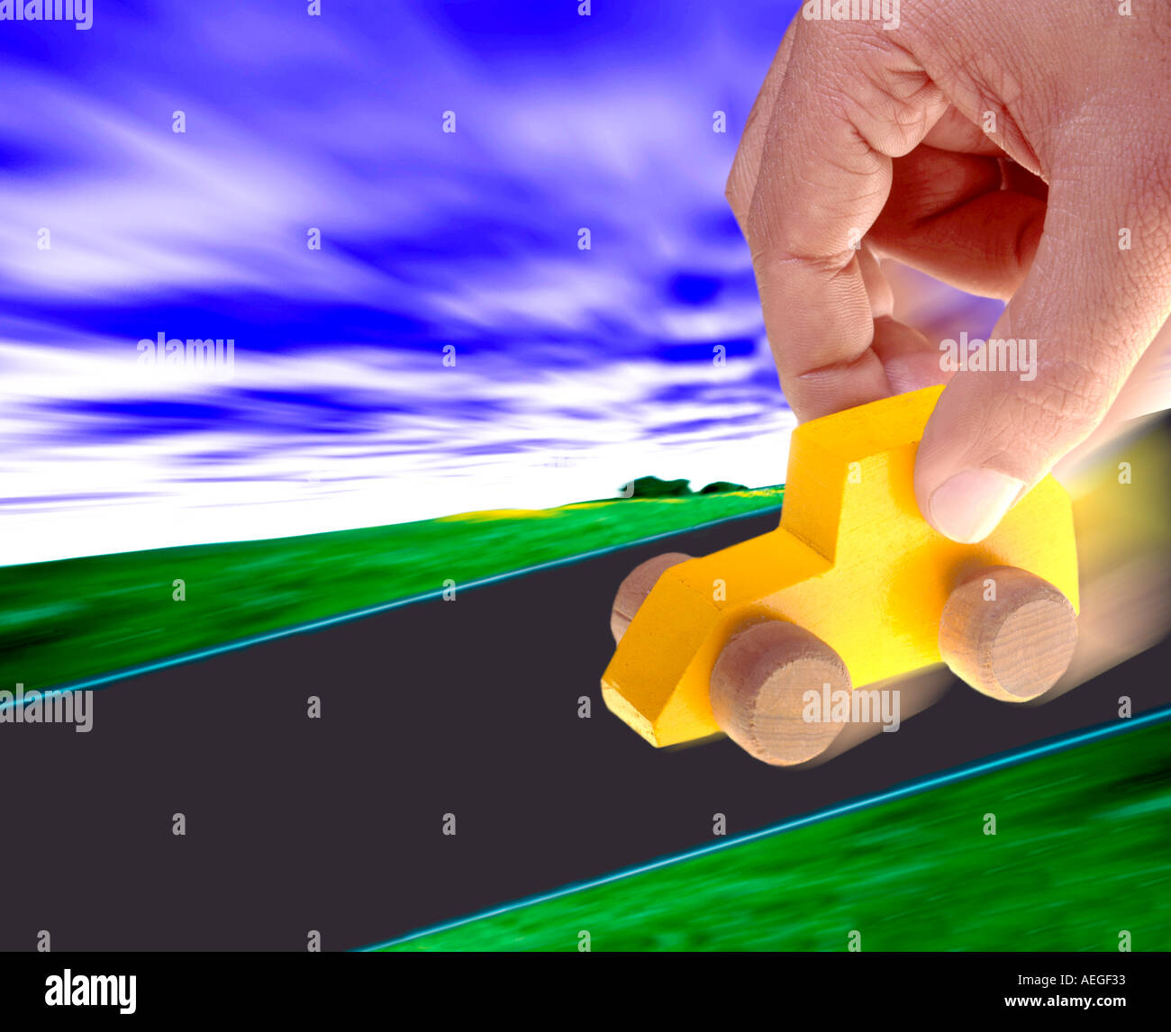 Ufficio trascinando a mano in legno di manipolazione auto play prospettiva giocattolo varie texture di sfondo direzione concettuale Foto Stock