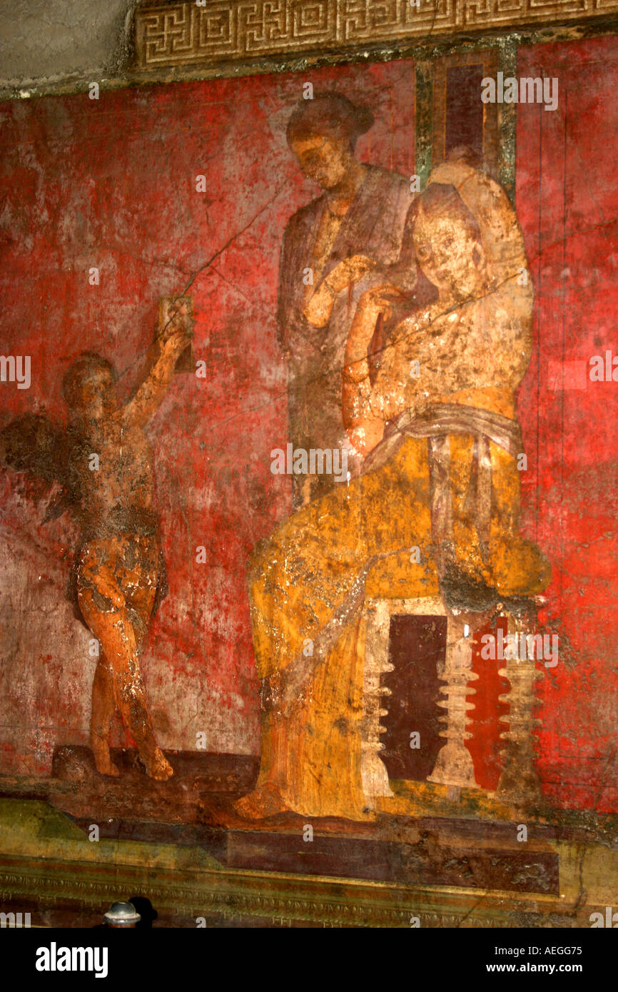 Pittura murale a Villa dei Misteri Pompei Scavi Italia Foto Stock