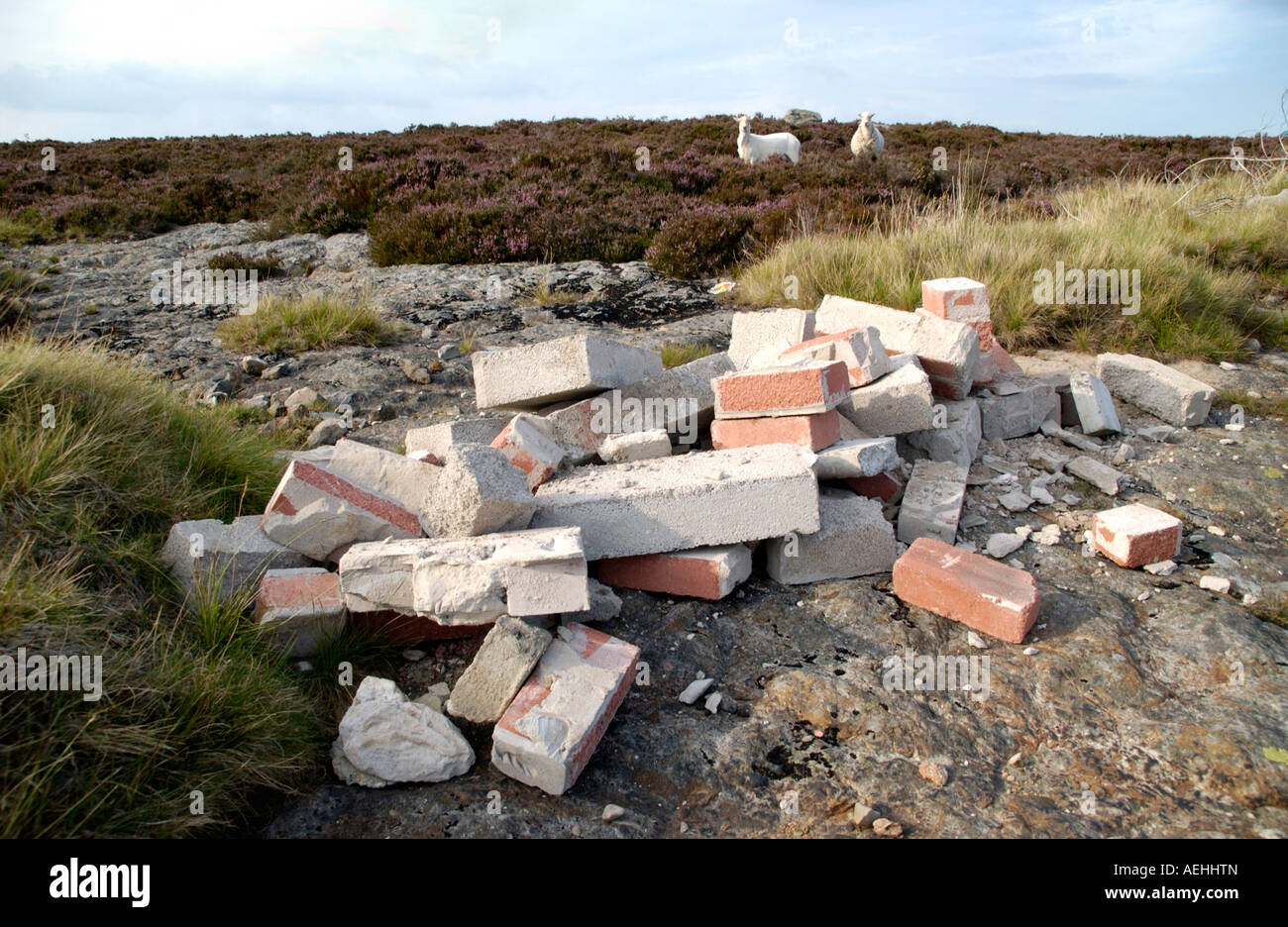 Costruttori di macerie blocco di mattoni cemento oggetto di dumping nella campagna di Blaenavon Blorenge Wales UK Foto Stock