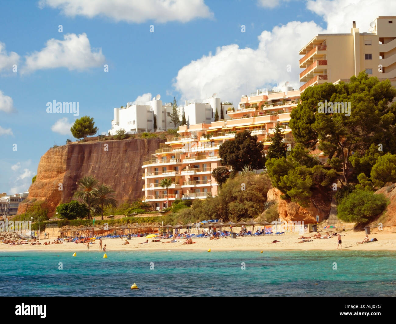 La zona esclusiva di Puerto Portals, Playa Oratori de Portals e il porto turistico di Puerto Portals, Portals Nous, Ponent Region, Mallorca Foto Stock