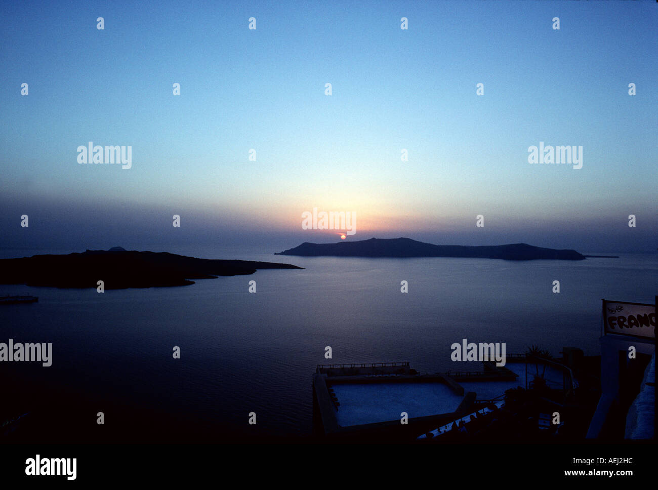 Tramonto a Thira Santorini Foto Stock