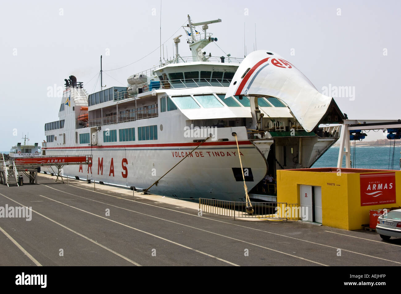 Il traghetto a Puerto del Rosario, Fuerteventura, Isole Canarie, Spagna Foto Stock