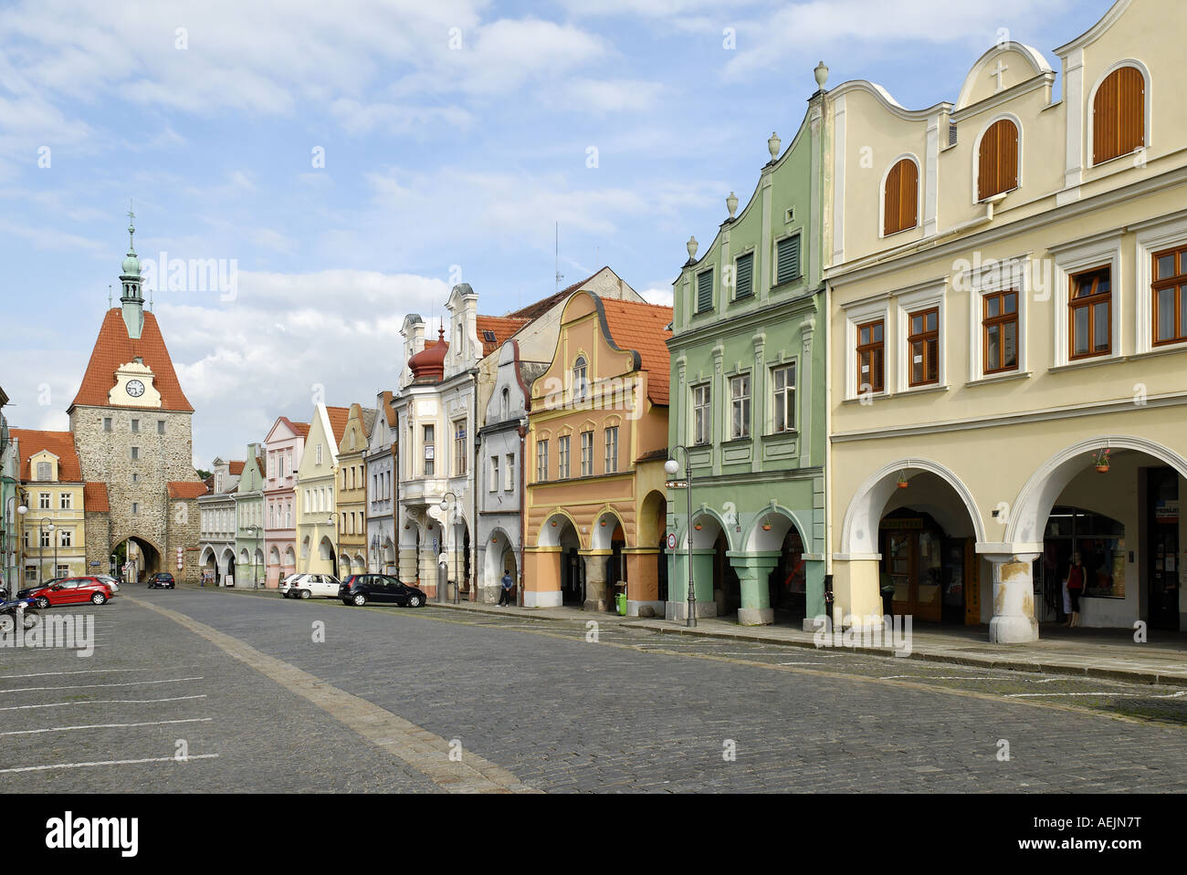 Il centro storico di Domazlice, Bohemia Repubblica Ceca Foto Stock