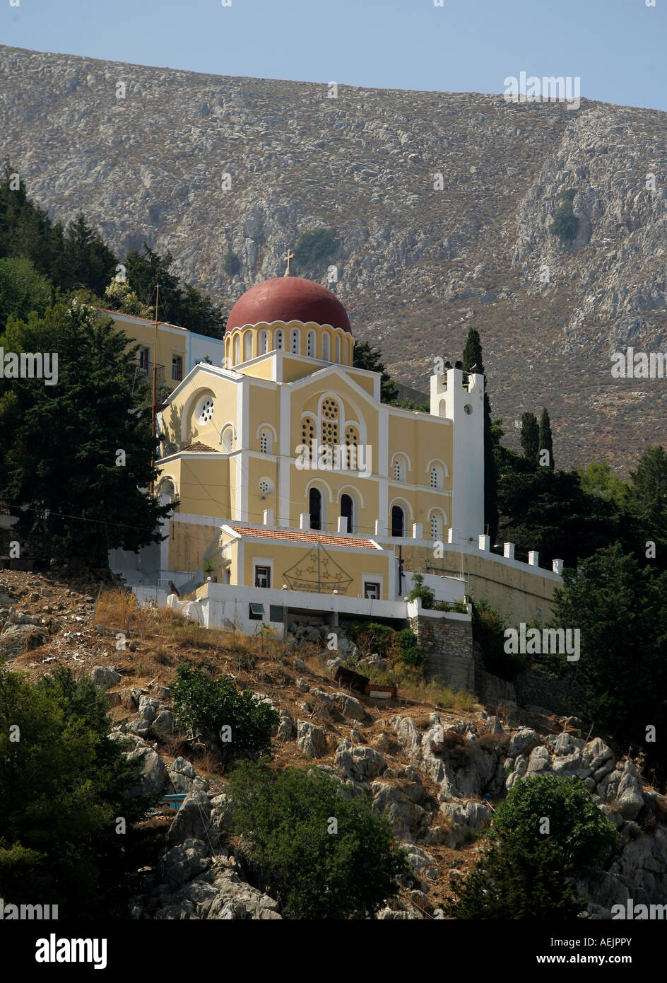 Chiesa sulla isola di Symi vicino a Rodi, Grecia, Europa Foto Stock