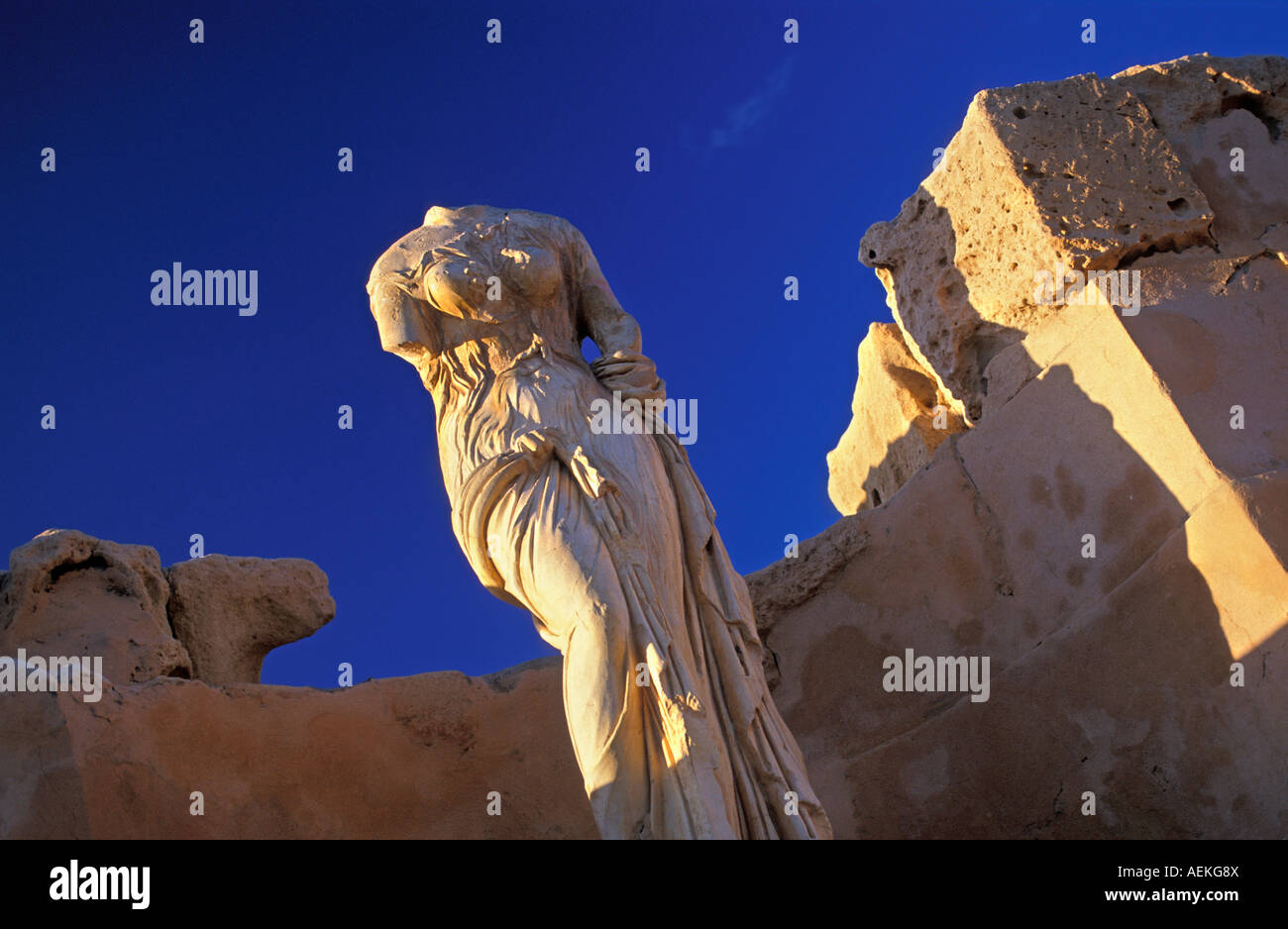 Libia Sabratha rovine Romane statua Foto Stock