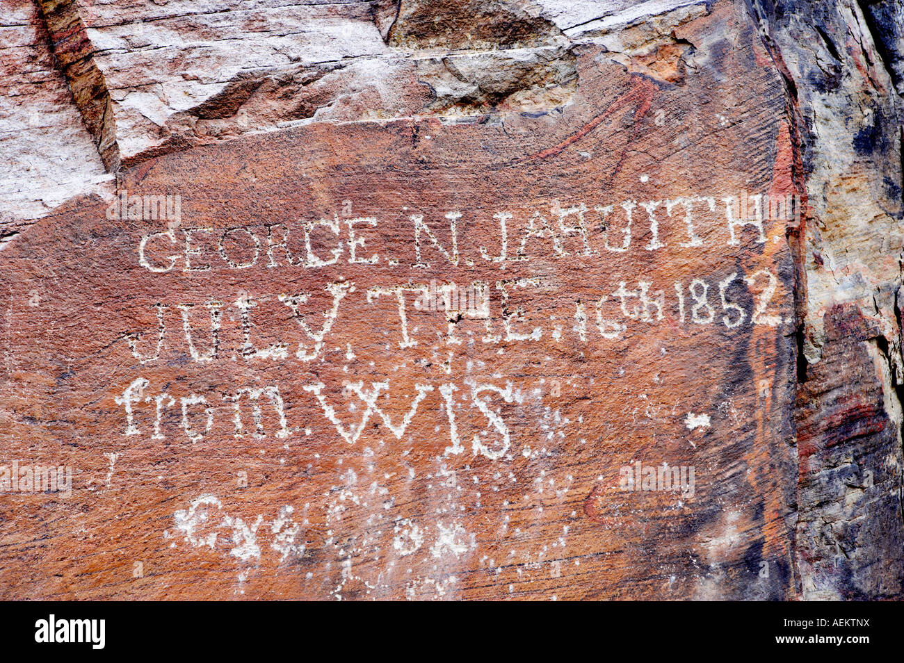 George N Jaquith pioneer rock carving da 1852 Alpegate Trail High Rock Canyon Black Rock Desert National Conservation Area nev Foto Stock