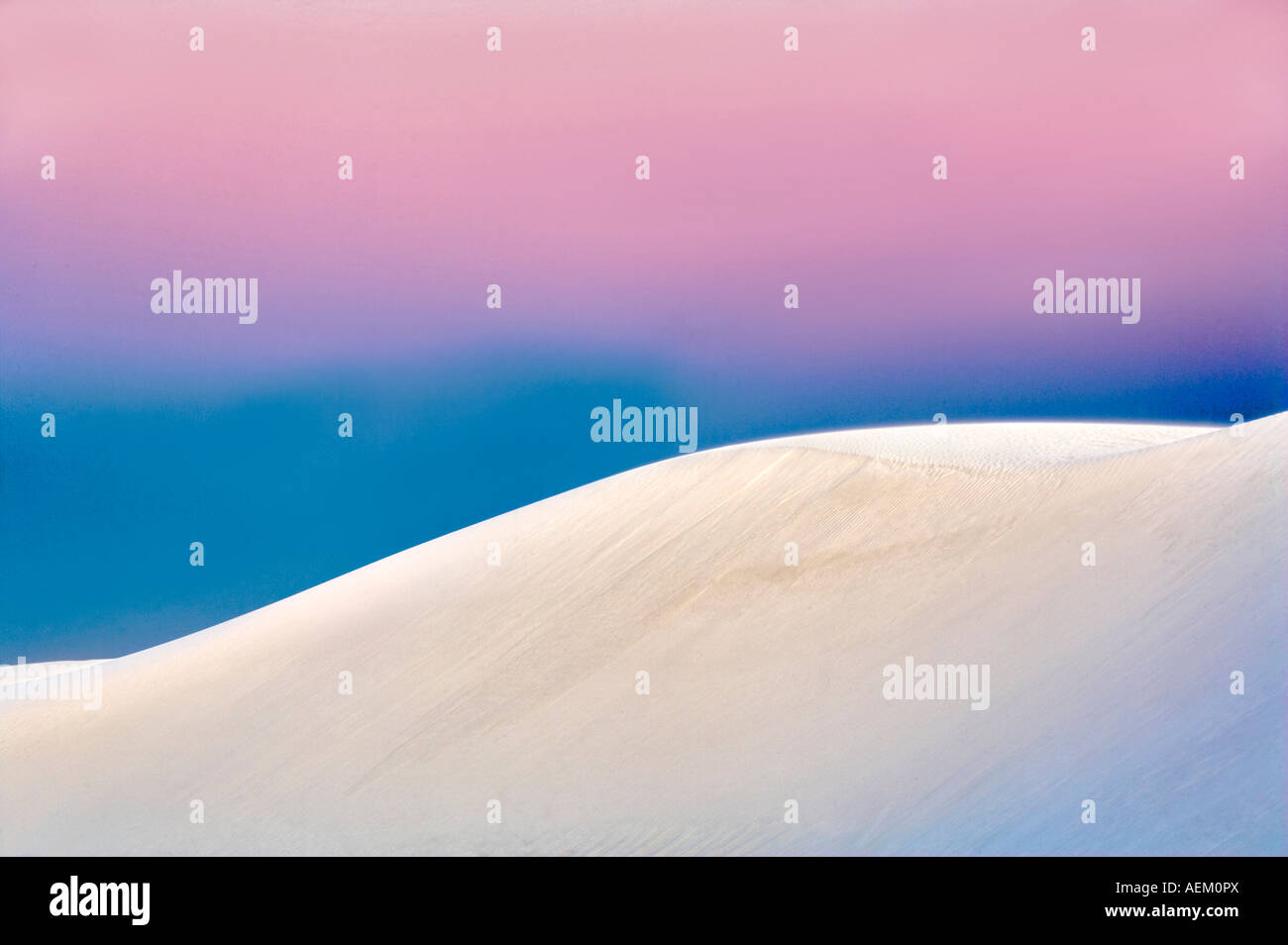 Tramonto su dune di sabbia bianca Monumento Nazionale New Mexico Foto Stock