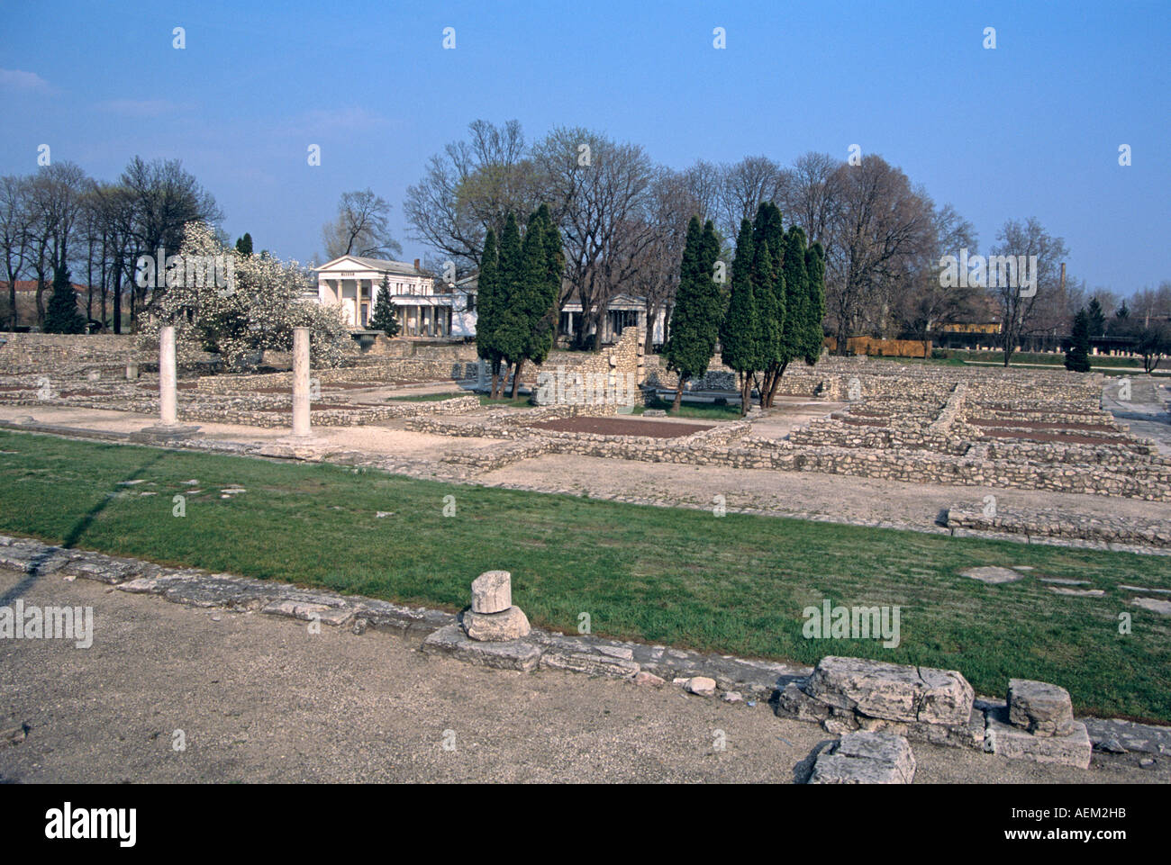 Resti della città romana di Aquincum, Obuda, vicino a Budapest, Ungheria. Foto Stock