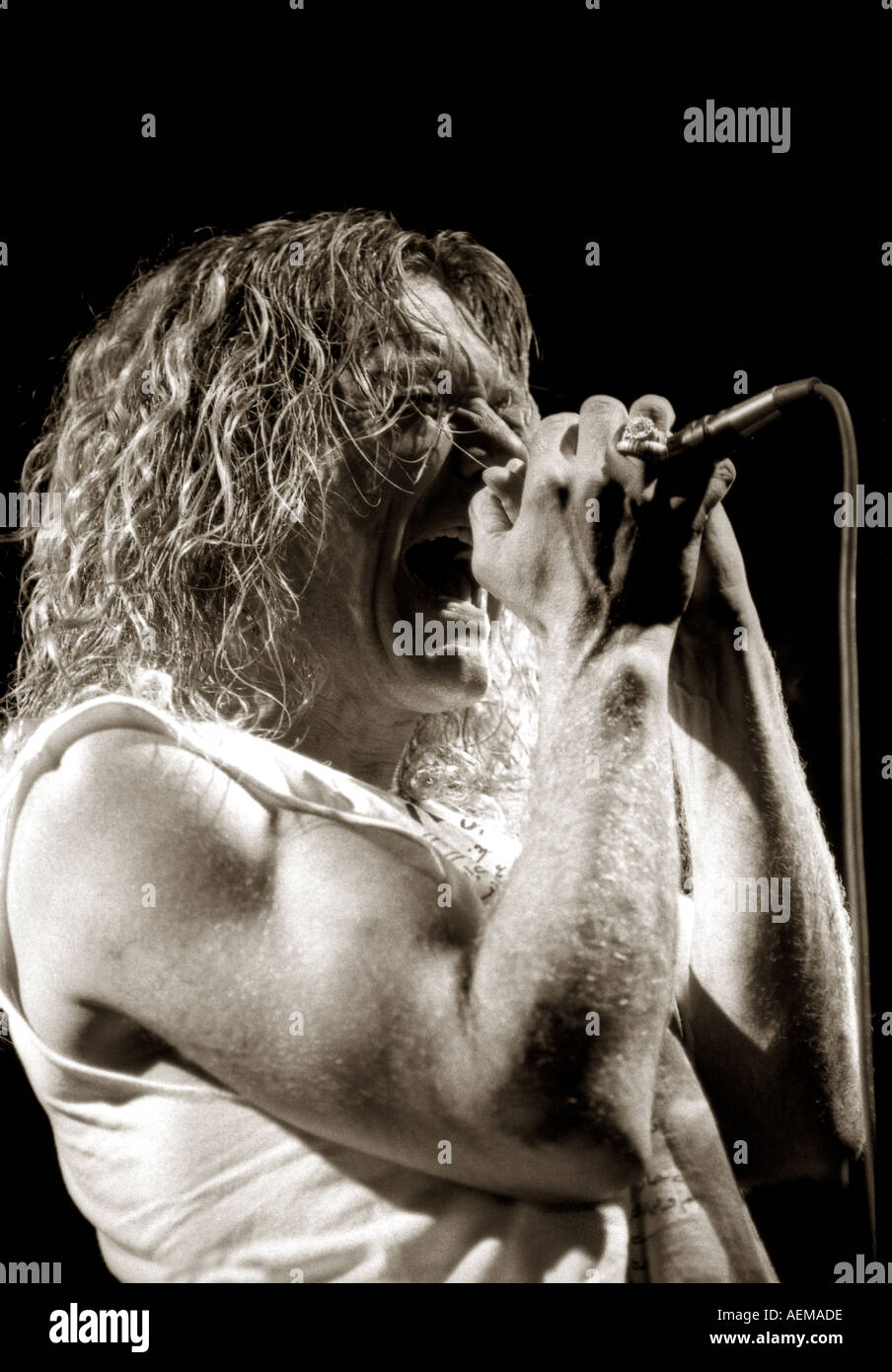 Robert Plant performing live a Glastonbury in 90 s Foto Stock