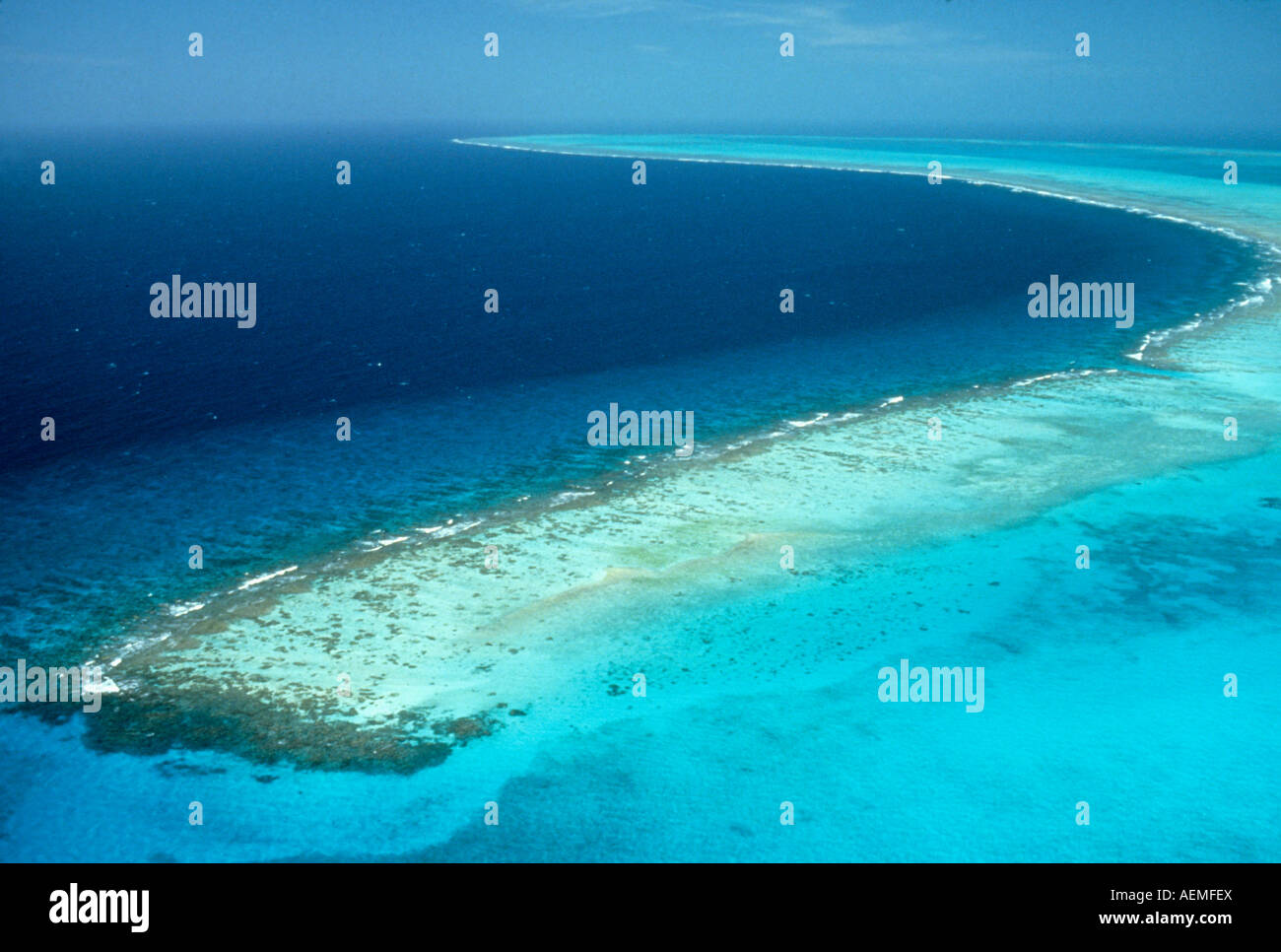 Aerial del Belize Barrier Reef, il secondo più lungo sulla terra e sul Mare dei Caraibi, il Belize Foto Stock