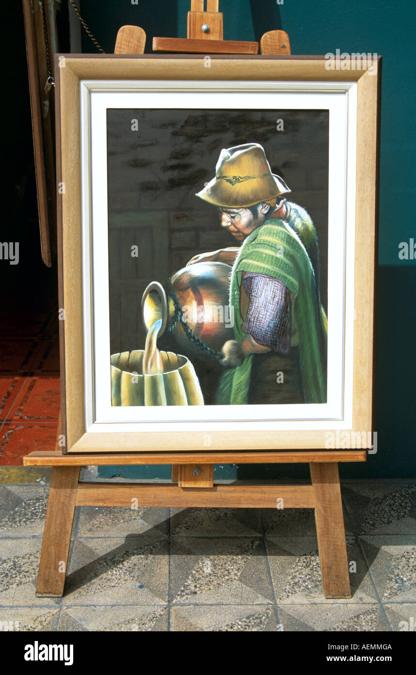 La pittura su cavalletto esterno art gallery, Inka Market, Lima, Peru Foto Stock