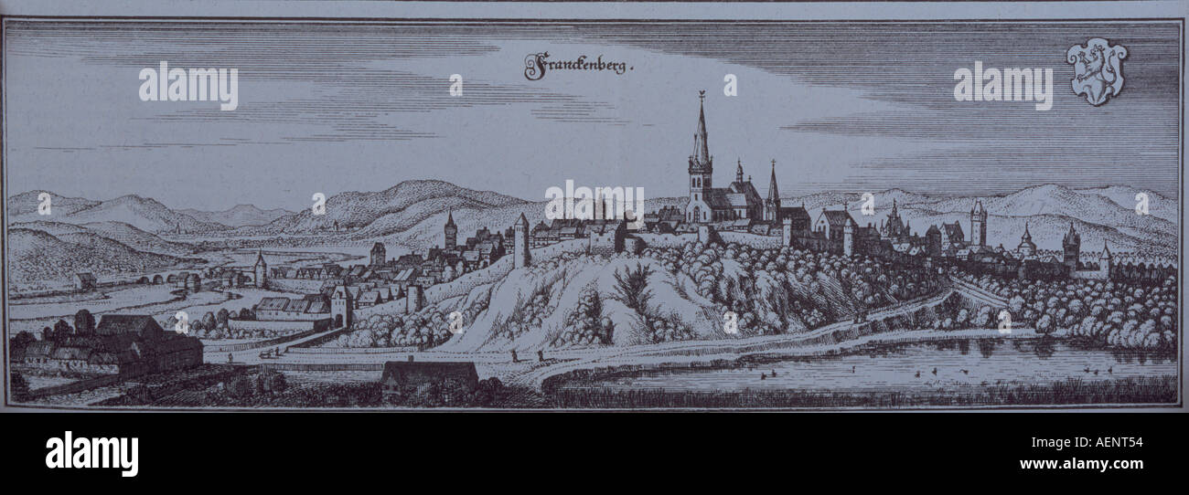 Frankenberg/Eder, Ansicht von Frankenberg aus Merian Foto Stock