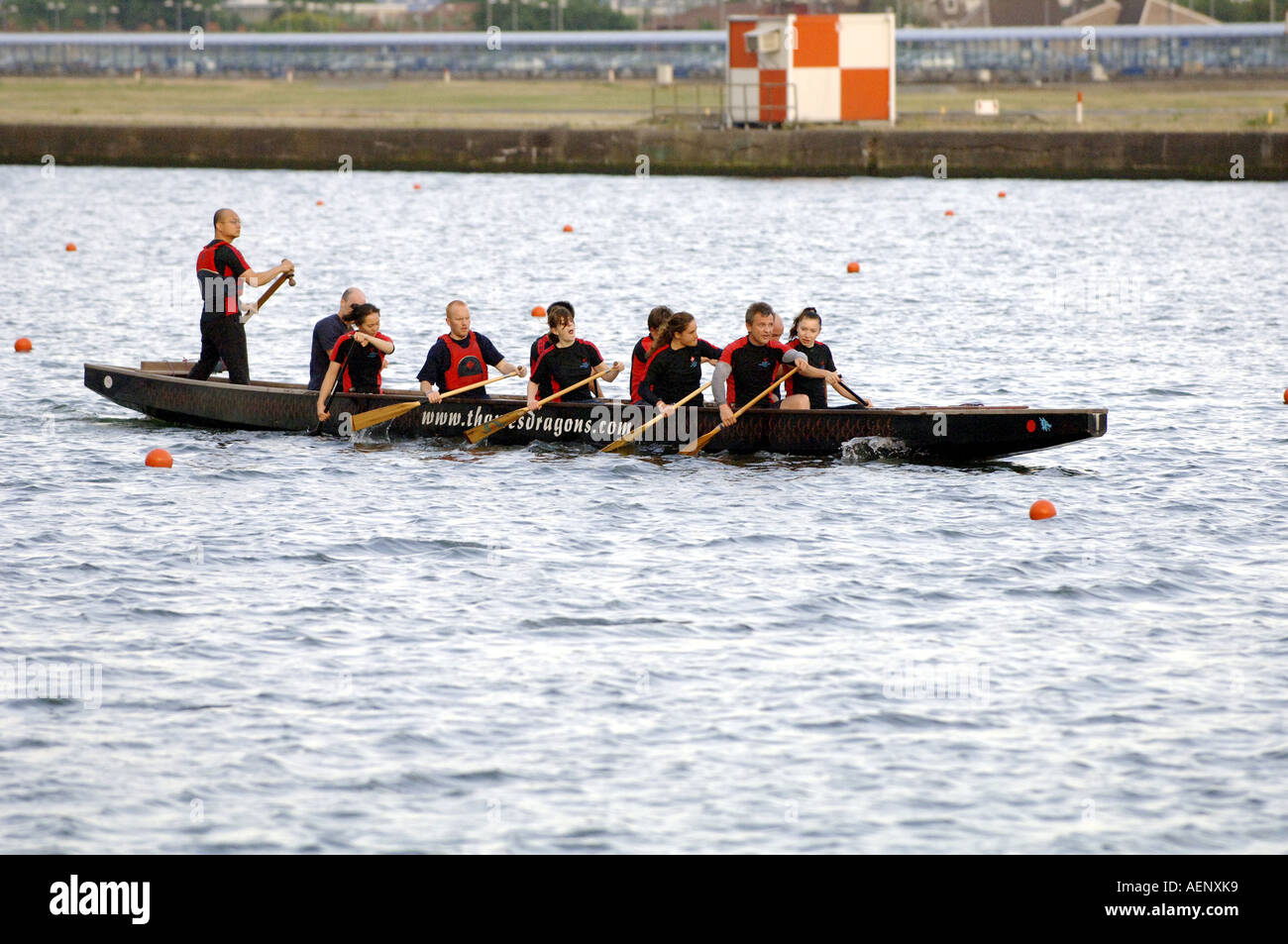DRAGONBOATING Il Tamigi Dragons formazione presso il London Regatta Centre London REGNO UNITO Foto Stock