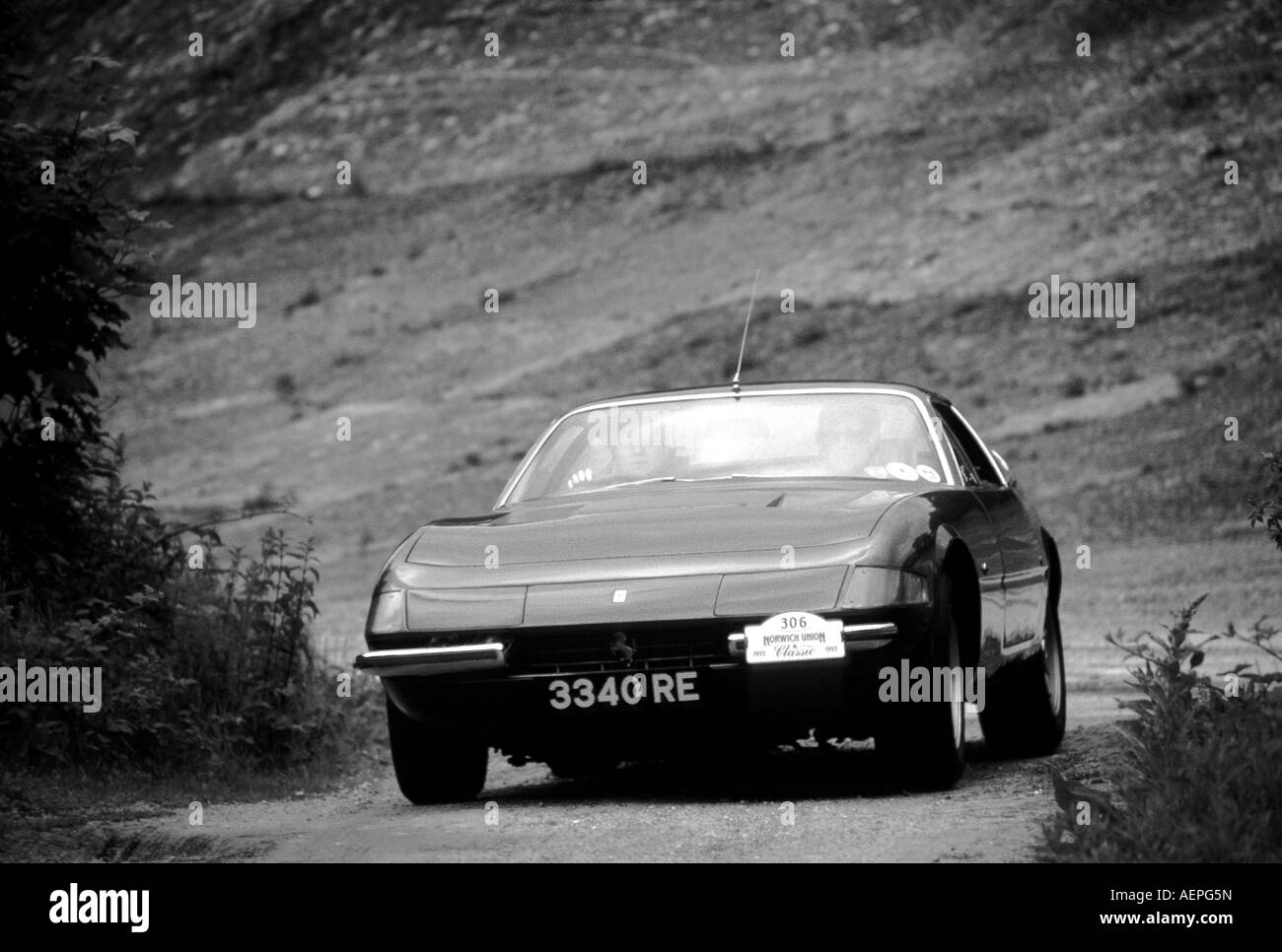 La Ferrari 365 GTB slash 4 Daytona. Introdotto 1968. Norwich Union Classic Car Run 1993, Brooklands Museum start Foto Stock