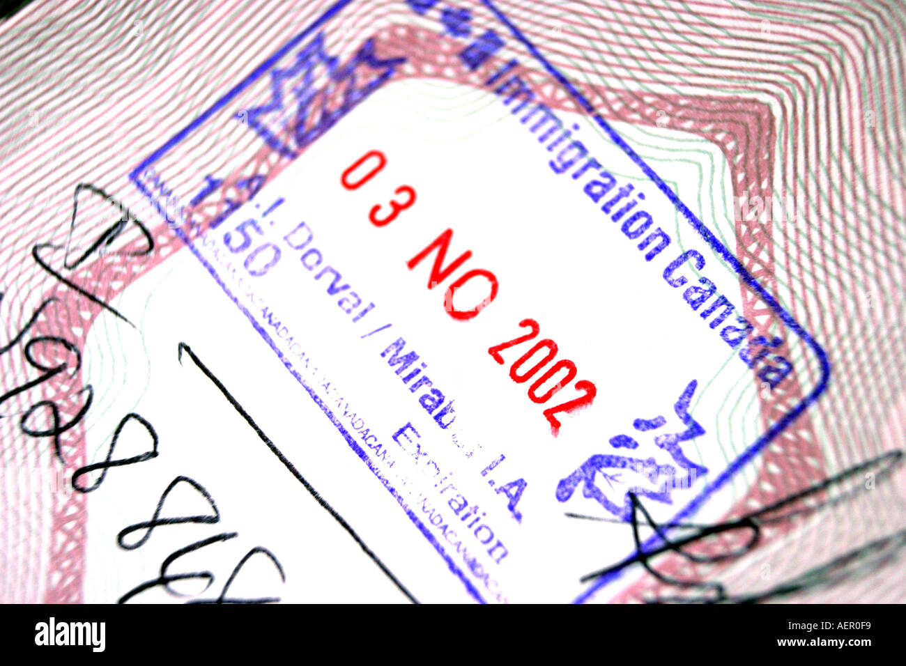 Timbri nel passaporto francese Foto Stock
