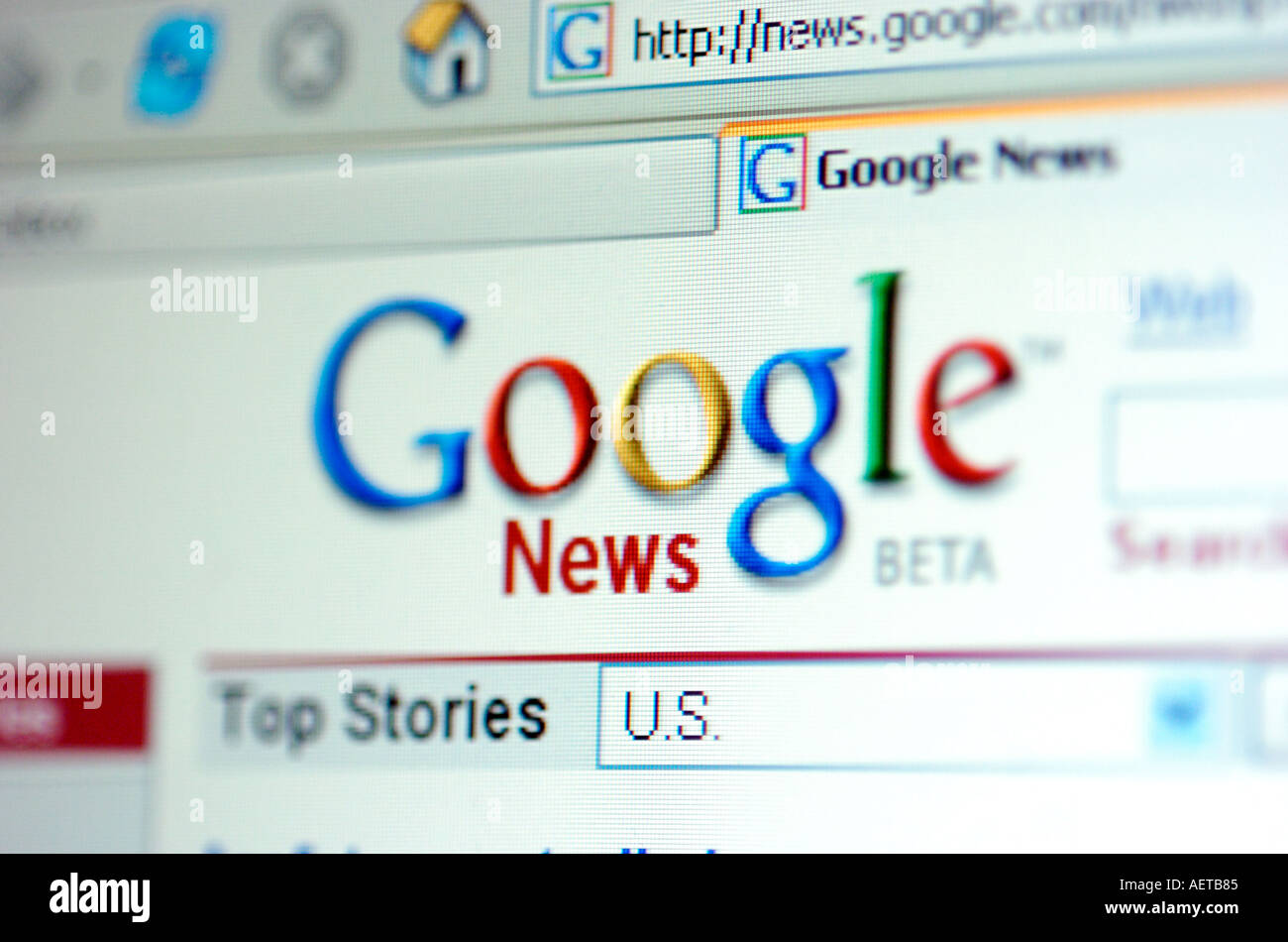 Una screen shot della versione beta di Google s News Service Foto Stock