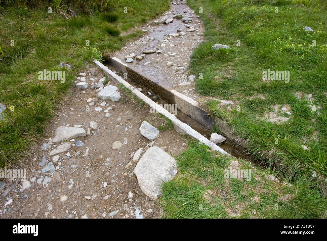 Canale di drenaggio sul sentiero Ben Lawers Riserva Naturale Scotland Regno Unito Foto Stock