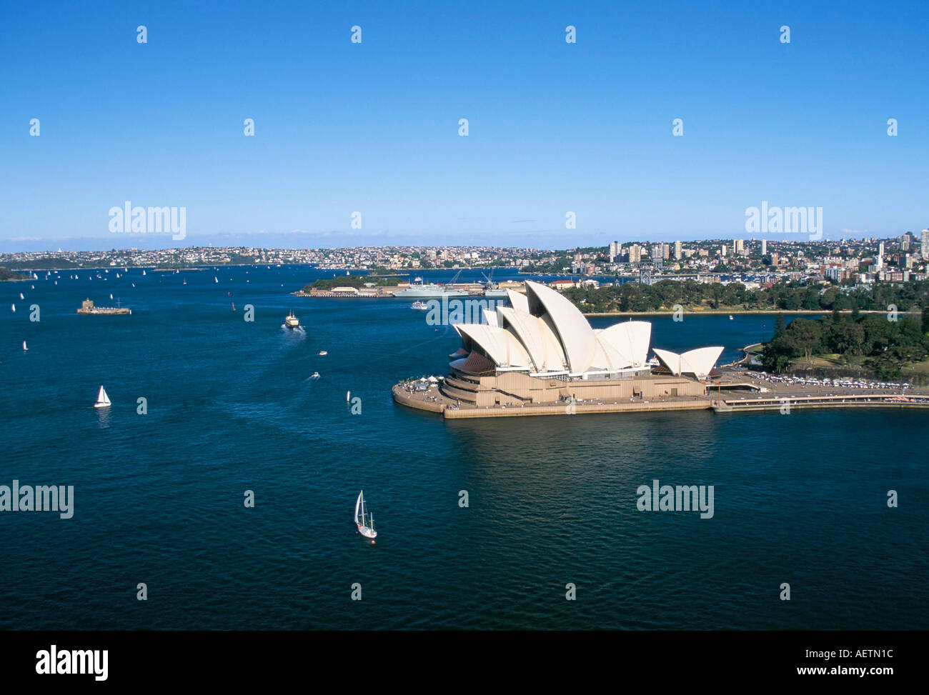 Vista aerea della Opera House di Sydney e il Sydney Harbour Nuovo Galles del Sud Australia Pacific Foto Stock