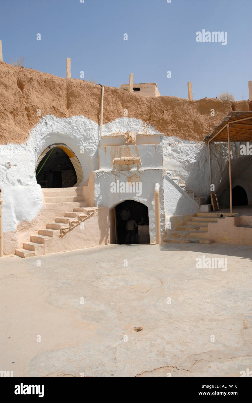 L'Hotel Sidi Driss in Tunisia meridionale è tradizionale troglodita alloggio ed è stato usato per la fabbricazione di film di Star Wars Foto Stock
