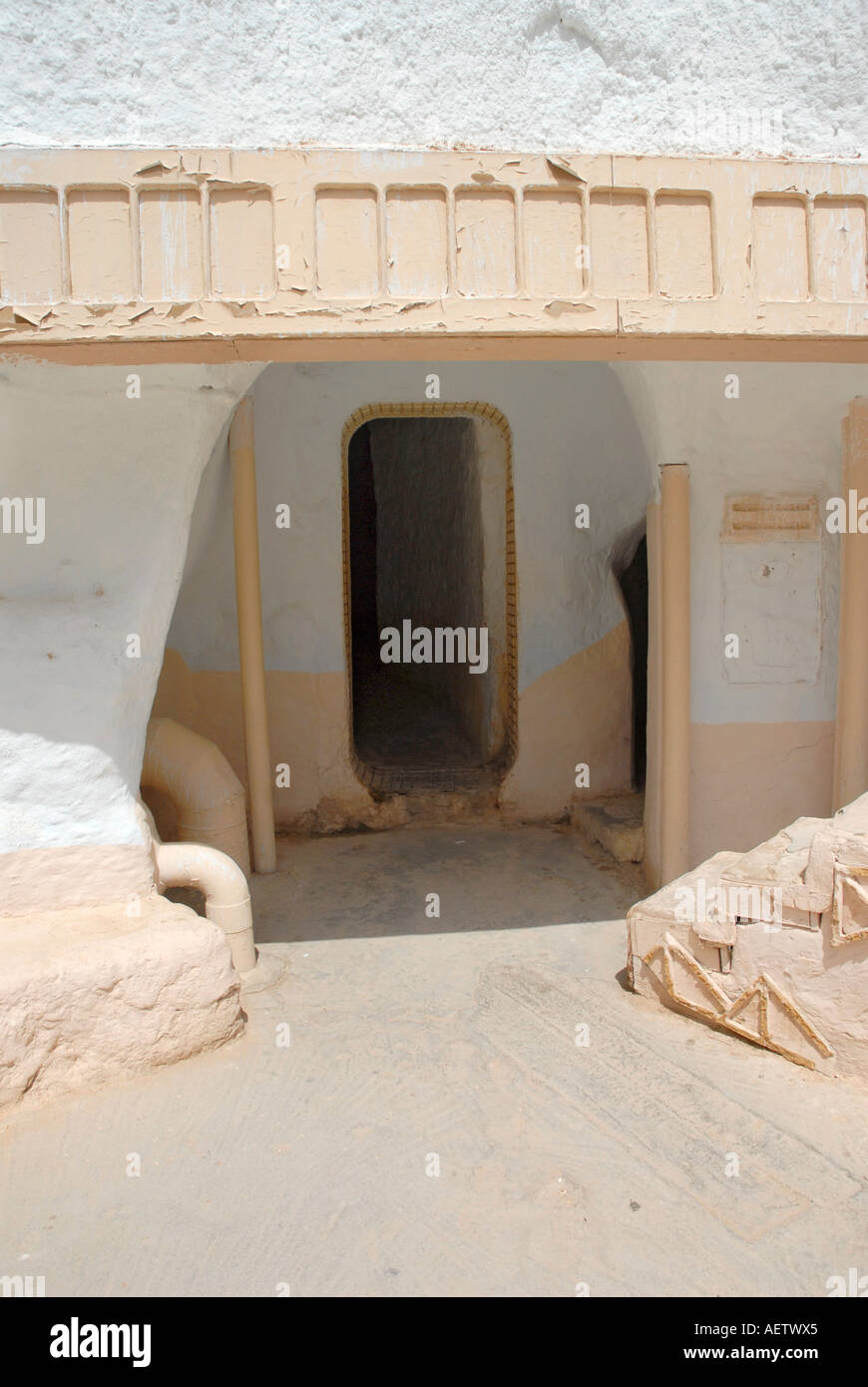 L'Hotel Sidi Driss in Tunisia meridionale è tradizionale troglodita alloggio ed è stato usato per la fabbricazione di film di Star Wars Foto Stock