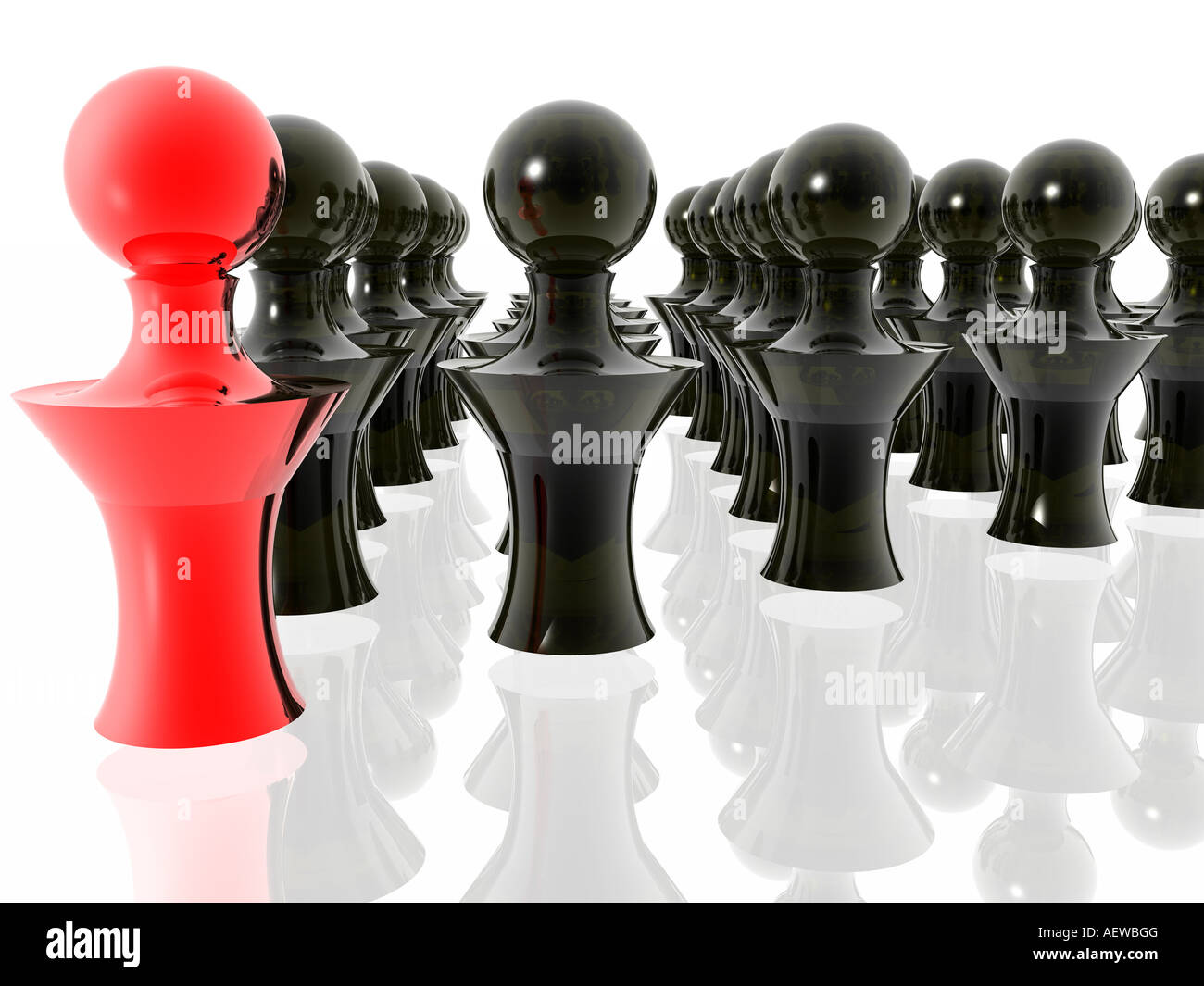 Concetto di business meeting con unico red leader. 3D rendering nel Bryce, isolato su sfondo bianco Foto Stock