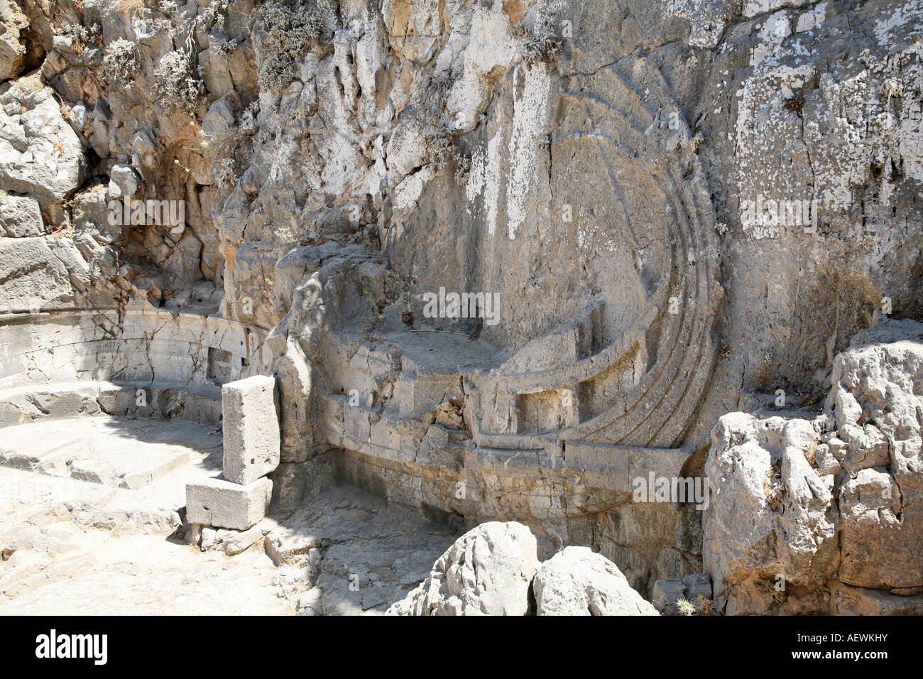 Barca di pietra l'acropoli di Lindos Rodi Isole Greche Grecia Hellas Foto Stock
