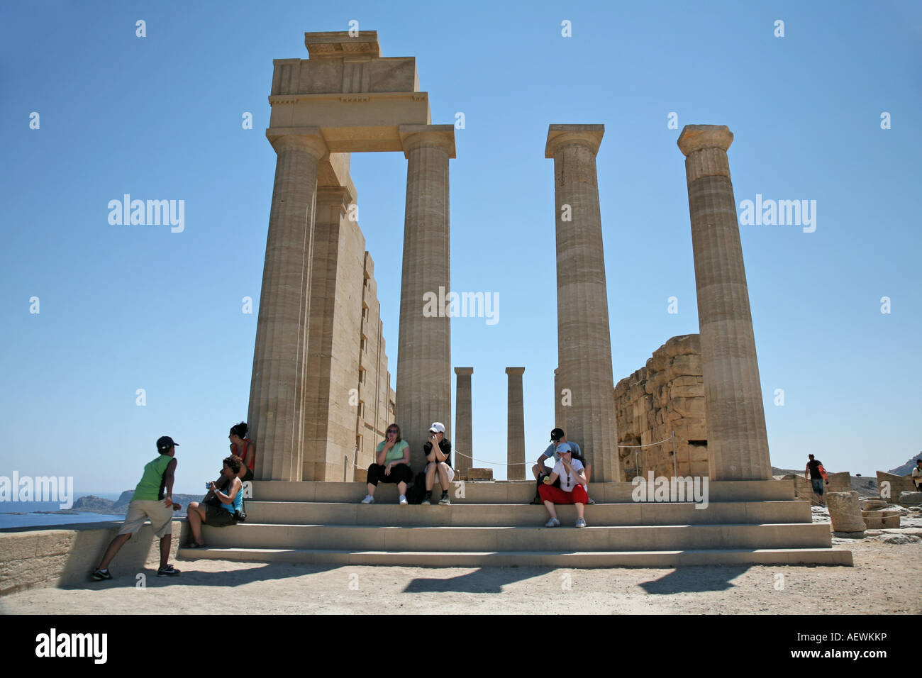 Il tempio di Athena l'acropoli di Lindos Rodi Isole Greche Grecia Hellas Foto Stock