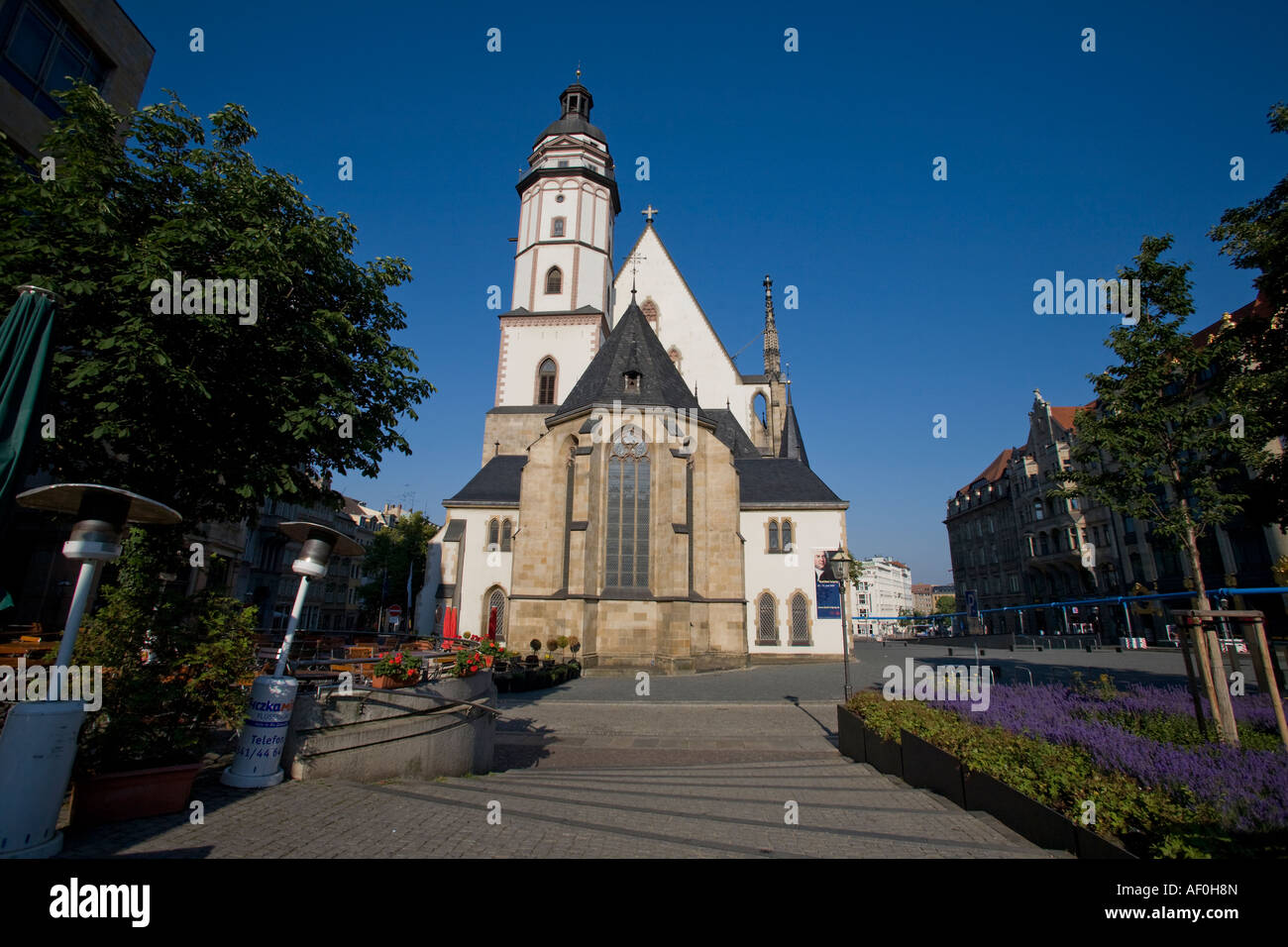 Chiesa di San Tommaso, Thomaskirche, dove Bach era direttore di musica tra 1723 e 1750 di Lipsia Sassonia Germania Foto Stock